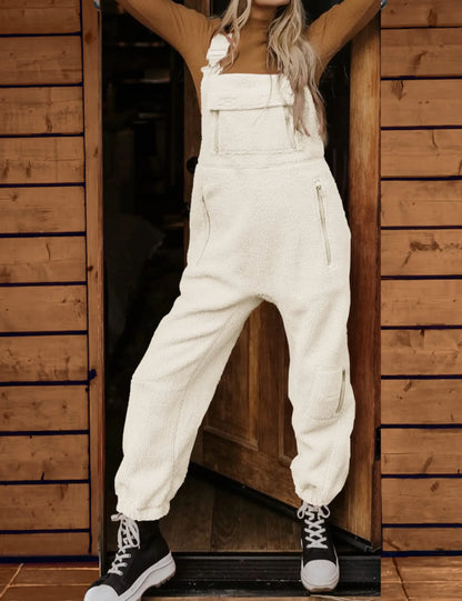 Women's Fleece Warm Overalls Loose Casual Jumpsuits