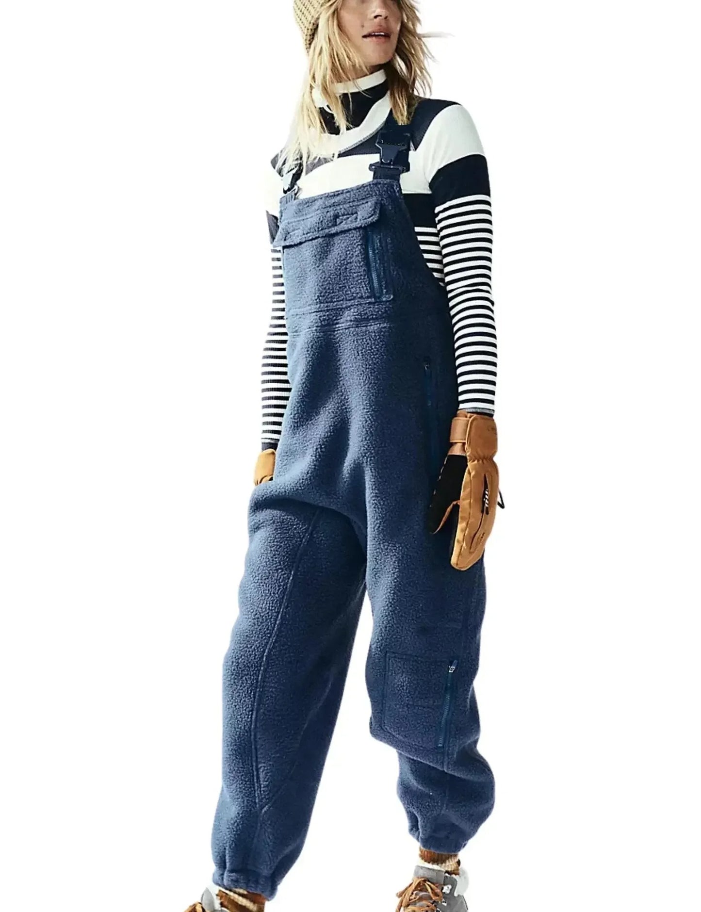 Women's Fleece Warm Overalls Loose Casual Jumpsuits