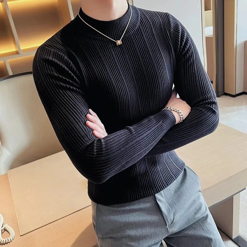 Men’s Half Turtleneck Striped Slim Fit Sweater