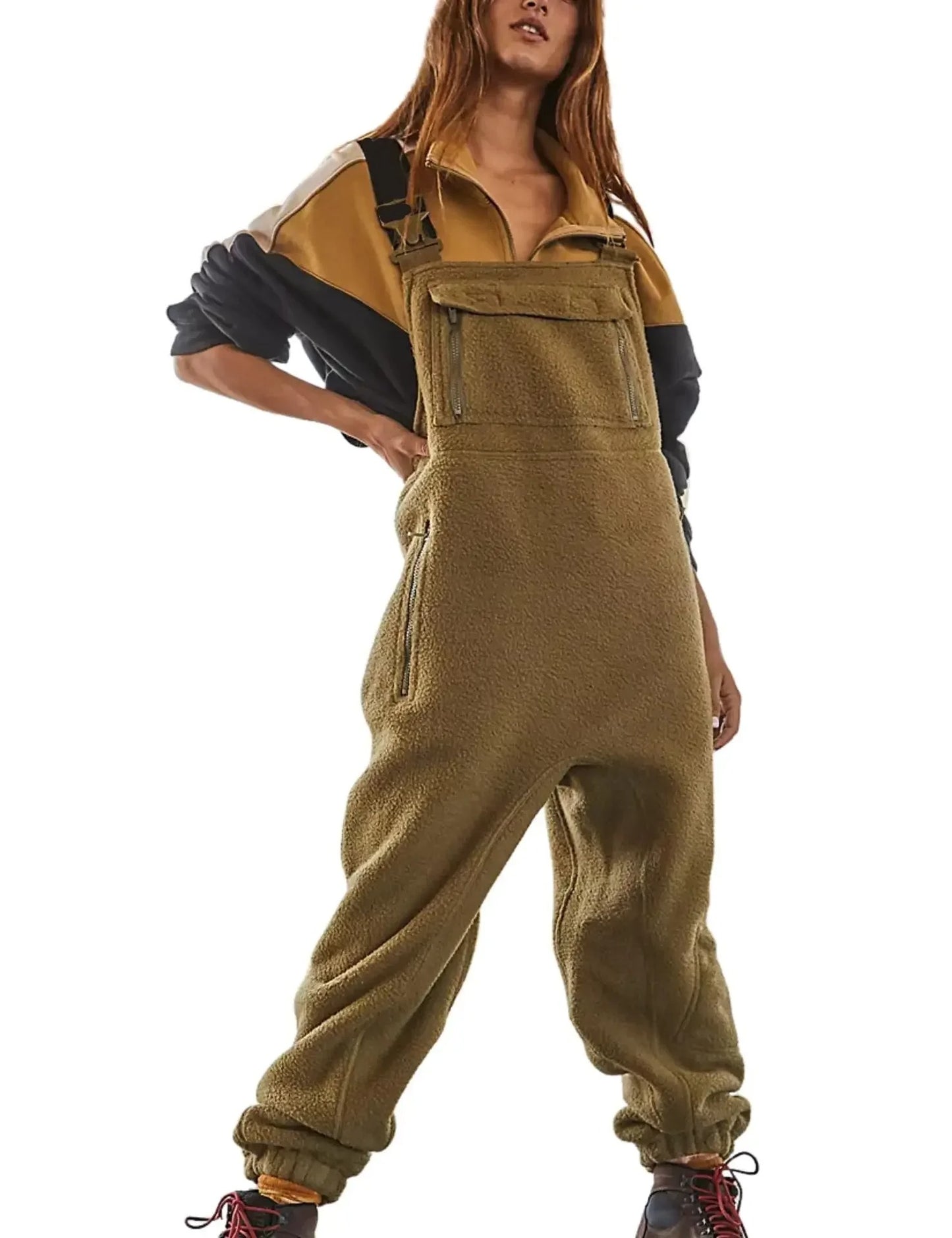 Women's Fleece Warm Overalls Loose Casual Jumpsuits